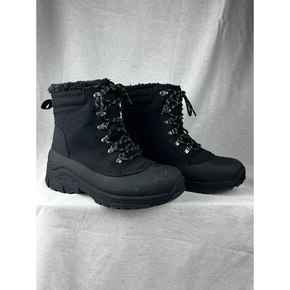 All‎ in Motion Mens Black Faux Fur Lined Winter Snow Boots Size 9 098040084